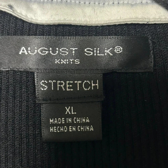 August Silk Black Silk Blend Collared Faux Pearl Beaded Accents V Neck Sweater - Picture 3 of 7